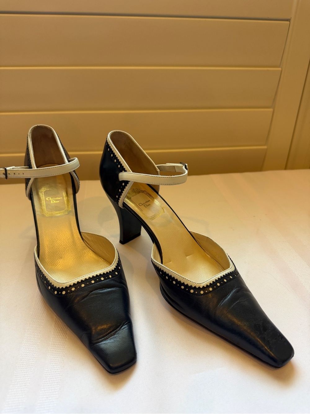 Vintage Christian Dior, leather D’Orsay Mary Jane Brogue Accents